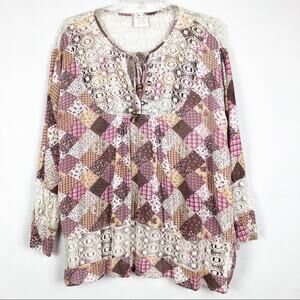 Royal Moda Womens Top XL Y2K Boho Patchwork Lace Fairy Boho Cottagecore Flawed